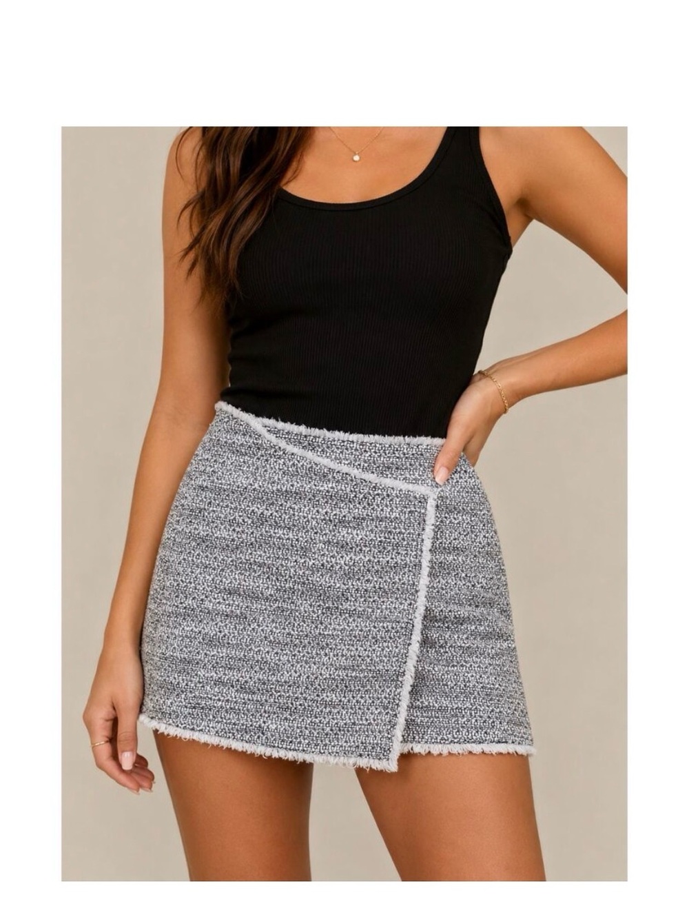 Topshop Black & Gray Bouclé Wrap Mini Skirt